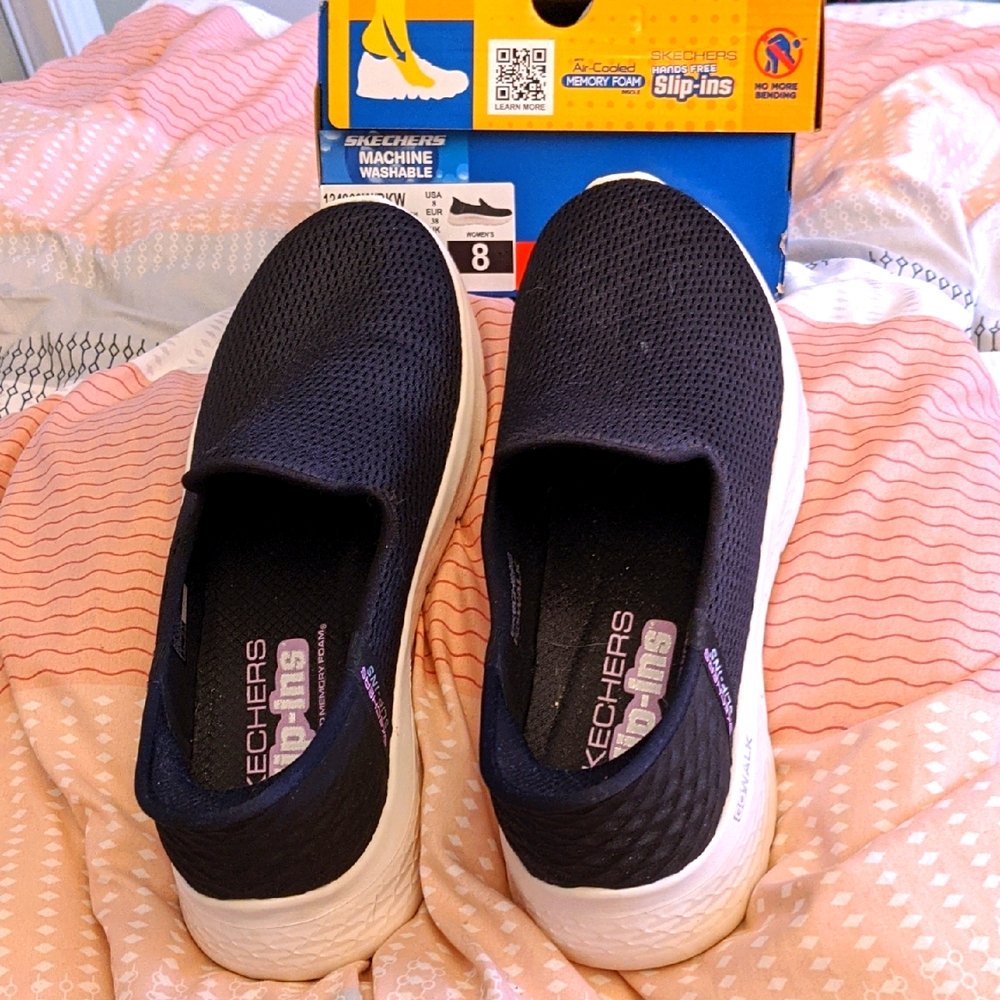 Skechers Go Walk Black and White Slip-On Sneakers